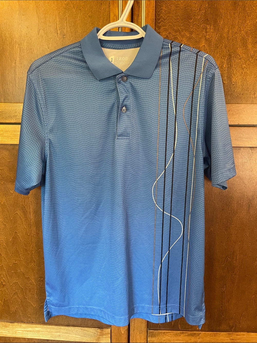 IZOD Blue Short-Sleeve Polo with Vertical Stripe Accent